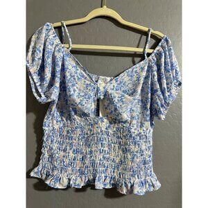 Sienna Sky Women's Cold Shoulder Crop Top with Smocked size L NWT